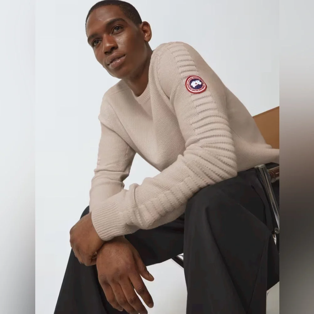 šSOLD Canada Goose Mens Paterson merino wool sweater in tan heather XL NWT - Picture 1 of 7